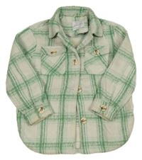 Bílo-zelená kostkovaná vlněná košilová bunda Primark