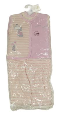 Nové - 3set - Růžovo-smetanová sametová propínací zateplená mikina + kalhoty + triko