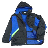 Černo-kobaltově modrá funkční šusťáková zimní bunda s kapucí MOun