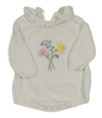 Bílé pletené body s kytičkami a volánky Nutmeg