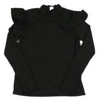 Černé žebrované triko s volánky 