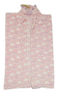 Světlerůžová chlupatá deka s kapucí - jednorožec