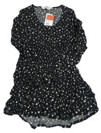 Nové - Černé lehké šaty s kytičkami H&M