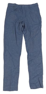 Modro-bílé vzorované slavnostní lněné kalhoty H&m