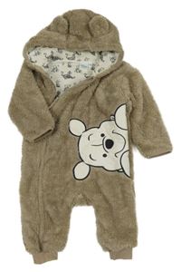 Béžová chlupatá podšitá kombinéza s medvídkem Pú a kapucí Disney