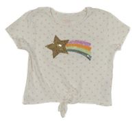 Bílé hvězdičkované crop tričko s kometou a uzlem Primark 