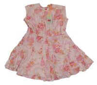 Nové - Světlerůžovo-stříbrný pruhovaný plátěný kraťasový overal s květy River Island