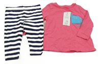 Nové - 2set - Růžové triko s dinosaurem + pruhované legíny F&F