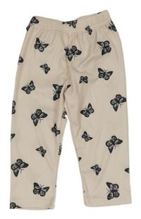 Pudrové žebrované kalhoty s motýly 
