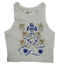 Smetanový žebrovaný crop top s potiskem