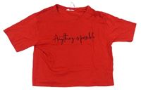 Červené melírované crop tričko s nápisem Candy Couture