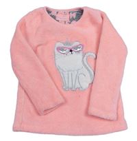 Neonově korálová chlupatá mikina s kočičkou PRIMARK