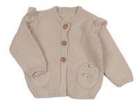 Světlerůžový vzorovaný propínací svetr s čumáčky/kapsami a volánky Mothercare