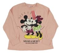 Nové - broskvové oversize mikinotriko s Mickey a Minnie a flitry Next