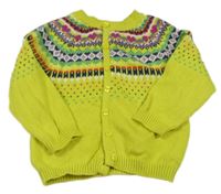 Limetkový propínací svetr s barevným vzorem a srdíčky STACCATO