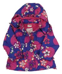 Safírovo-tmavorůžová šusťáková podzimní parka s květy a puntíky a odepínací kapucí zn. name it.