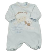 Světlemodrý sametový overal se zvířátky 