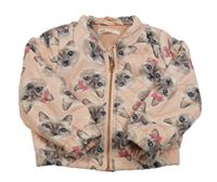 Broskvová prošívaná šusťáková zateplená bunda s kočičkami H&M