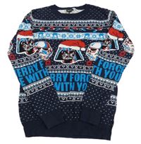 Tmavomodro-bílý vzorovaný svetr se Star Wars s vánočním motivem Tu