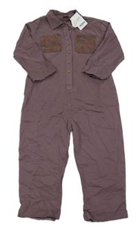 Nové - čokoládová kombinéza riflového vzhledu s kapsami s květy Next