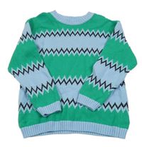 Světlemodro-zeleno-černý vzorovaný svetr H&M