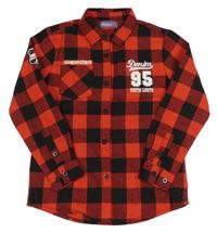 Červeno-černá kostkovaná košile s číslem a nápisy Glo Story