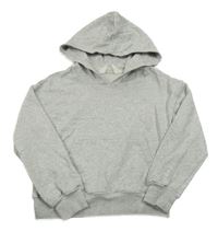 Světlešedá melírovaná crop mikina s kapsou a kapucí H&M