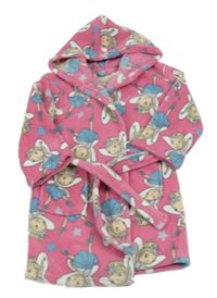 Růžový plyšový župan s vílami a kapucí