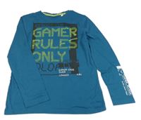 Petrolejové triko s nápisy C&A