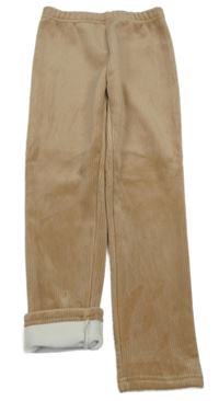 Světlehnědé žebrované plyšové zateplené legíny Topolino