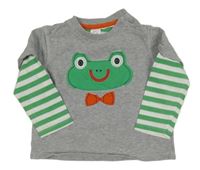 Šedá melírovaná mikina se žabičkou a všitým zeleno/bílým pruhovaným trikem C&A