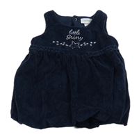 Tmavomodré sametové podšité balonové šaty s hvězdičkami a kamínky a nápisy Fagottino