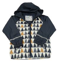 Bílo-hnědo-tmavomodrá vzorovaná nepromokavá jarní bunda s kapucí lupilu