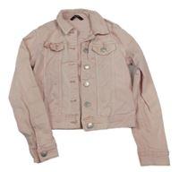 Světlerůžová riflová crop bunda s límečkem George