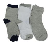 3x - Ponožky - Šedo/tmavomodré melírované, bílo/šedé, šedé melírované