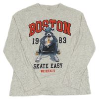 Bílo-šedé melírované triko s mývalem a nápisy a číslem C&A