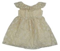 Smetanové kytičkované tylové šaty s volánky H&M