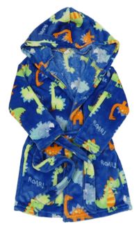 Safírový plyšový župan s dinosaury a kapucí SHEIN