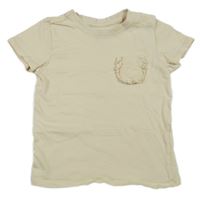 Smetanové tričko s kapsou s volánkem sinsay