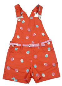 Červené puntíkaté riflové laclové kraťasy s páskem FRENDZ