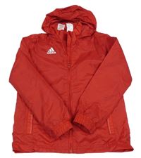 Červená šusťáková jarní sportovní bunda s ukrývací kapucí Adidas