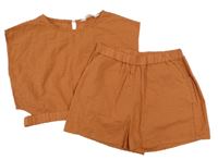 Nové - hnědá pruhovaná crop halenka s průstřihy + kraťasy H&M