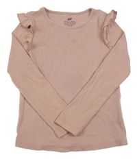 Pudrové žebrované triko s volánky H&M