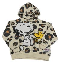 Smetanovo-hnědo-černá vzorovaná mikina se Snoopym a kapucí lefties