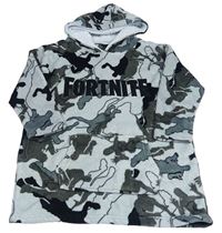 Šedá chlupatá oversize mikina s Fortnite a kapucí