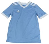 Světlemodré pruhované sportovní funkční tričko s logem Adidas
