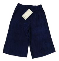 Tmavomodré plisované sametové culottes kalhoty Tu