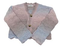 Růžovo-starorůžovo-světlemodrý perforovaný vlněný propínací crop svetr Primark