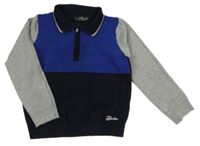 Modro-tmavomodro-šedý polo svetr s žebrováním Matalan