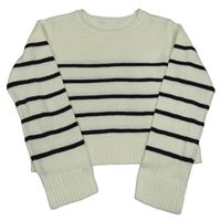 Smetanovo-černý crop svetr s pruhy